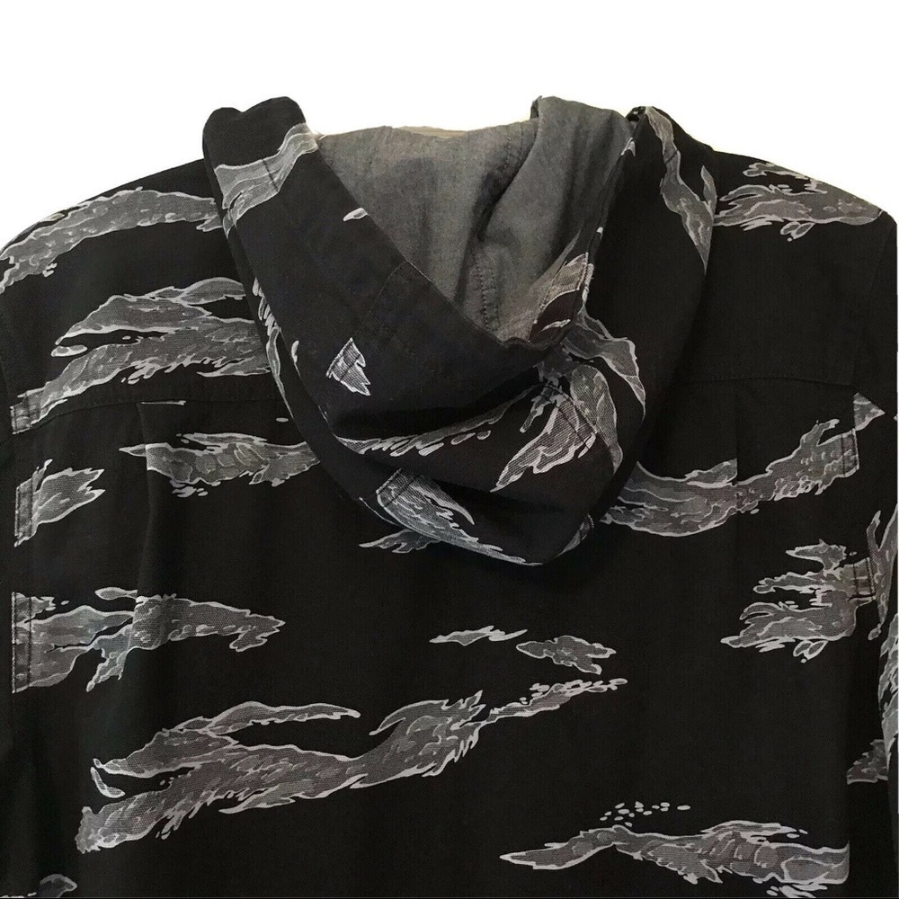 Vans Hooded Canvas Shirt Jacket Black Gray Flames Mens